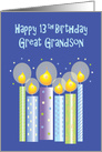 13th Birthday for Great Grandson, Row of Candles with Confetti card