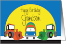 4th Birthday for Grandson Trio of Colorful Construction Trucks card