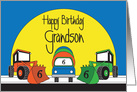 6th Birthday for Grandson, Trio of Colorful Construction Trucks card