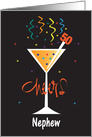 50th Birthday Nephew, Cheers Glass, Streamers & Bubbles card