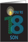 18th Birthday Son, Striped & Polka Dot Numbers with Candle card