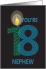 18th Birthday Nephew, Striped & Polka Dot Numbers with Candle card