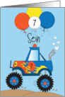 Hand Lettered 7th Birthday for Son Monster Truck with Balloons card