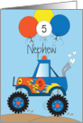 Hand Lettered 5th Birthday for Nephew Monster Truck with Balloons card