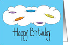 Birthday for Disc Golfer, White Cloud and Flying Colorful Discs card