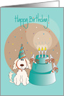 Birthday Wishes with Dog and Dog Dish Cake, with Bone Candles card