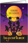 Halloween Grandma & Grandpa Cats on Fence Love you Over the Moon card