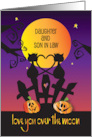 Halloween Daughter & Son in Law Two Cats on Fence Love You Over Moon card