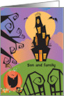 Haunted House Halloween for Son and Family with Custom Relationship card