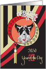 Chinese New Year of the Dog, Chinese Crested Dog & Stripes card