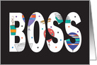 Boss’s Day, Large Bold Letters Filled with Work Images & Balloons card