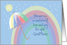 Bridal Shower Great Niece, Rainbow, Umbrella & Silver Rain Drops card