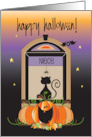 Halloween for Niece While Away at College Cat in Window with Pumpkins card