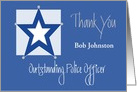 Police Officer Custom Name Thank You, Blue Star & Hand Lettering card