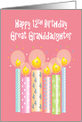 12th Birthday Great Granddaughter, Row of Patterned Candles card