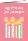 15th Birthday Great Granddaughter, Row of Patterned Candles card