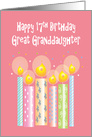 17th Birthday Great Granddaughter, Row of Patterned Candles card