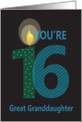 16th Birthday Great Granddaughter, Overlapping Numbers & Candle card