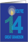 14th Birthday Great Grandson, Overlapping Numbers & Candle card