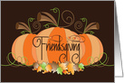 Friendsgiving, Trio of Pumpkins with Flowing Fall Leaves card