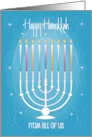 Hand Lettered Hanukkah From All of Us with Menorah and Candles card