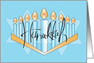 Hand Lettered Hanukkah Menorah, Blue and White Candles card