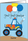 Hand Lettered Great Great Grandson Birthday Monster Truck with Name card