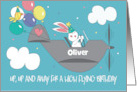 Birthday for Boy Up, Up and Away Bunny Flying Plane with Balloons card