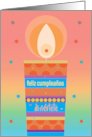 Birthday in Spanish, with brilliantly colored candle and wording card