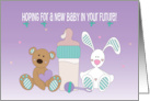 Getting Pregnant Encouragement, Bear and Bunny with Baby Bottle card