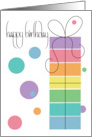 Tall Rainbow Birthday Cake Wrapped in Wishes with Colorful Balloons card