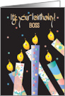 Hand Lettered Birthday for Boss with Decorated Candles and Confetti card