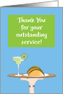 Thank you to Waitress or Waiter, Hand with Tray of Food & Drink card