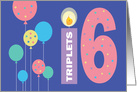 Birthday for 16 Year Old Teen Triplets, Balloons, Candle & Numbers card