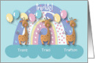 Baby Triplets Congratulations Three Giraffes Balloons and Custom Names card