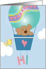 Hi with Bear in Hot Air Balloon Decorated with Hearts and Bird card