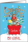 Christmas for Godson, Reindeer in Sleigh with Ornaments on Antlers card