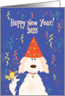 New Year’s 2023 from Pet Dog in Party Hat with Streamers & Confetti card