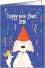 New Year’s 2026 from Veterinarian with Dog and Bird in Party Hats card