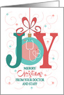 Hand Lettered Christmas Joy from Doctor’s Office, Joy with Stethoscope card