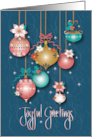 Hand Lettered Business Joyful Greetings with Decorated Ornaments card