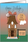 Hand Lettered Birthday From Realtor House with Bow and For Sale Sign card