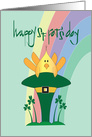 St. Patrick’s Day with Bird in Leprechaun Hat Bird Bath & Rainbow card