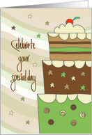 Birthday for Army Soldier or Veteran, Khaki Stacked Cake with Stars card