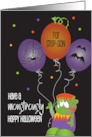 Monstrously Happy Halloween for Step Son with Monster and Balloons card