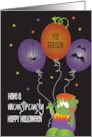 Monstrously Happy Halloween for Godson with Monster and Balloons card