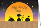 Hand Lettered Halloween for Cousin Black Cat and Pumpkins on Fence card