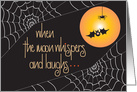 Hand Lettered Halloween Moon Whispers with Spider Webs & Bat card