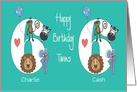 Birthday for 6 Year Old Twin Boys, Custom Names & Zoo Animals card