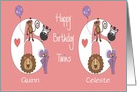 Birthday for Twin 6 Year Old Girls, Custom Names & Zoo Animals card